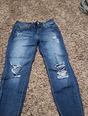 Kancan Distressed Blue Ripped Skinny Jeans -